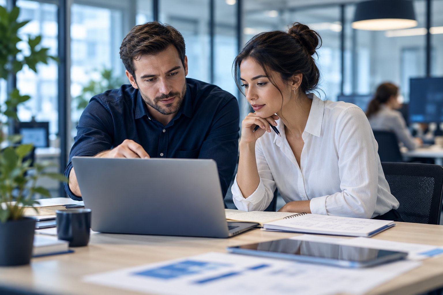 Colleagues working together on an ERP project